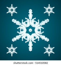 Christmas element: opaque crystal snowflakes on a dark turquoise background.