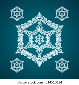 Christmas element: opaque crystal snowflakes on a dark turquoise background.