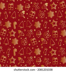 Christmas Element Pattern In Gold And Red Color