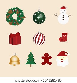 Christmas Element Set, Christmas Collection, Chrismas Icon, Vector Illustration.