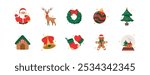 Christmas Element Set, Christmas Collection, Christmas icons, including Santa, reindeer, wreath, ornaments, and more holiday elements, perfect for seasonal designs and celebrations.