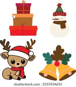 Christmas Element Set, Christmas Collection, Christmas icons, including Santa, reindeer, wreath, ornaments, and more holiday elements