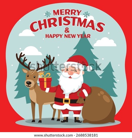 Christmas Element Set, Christmas Collection, Christmas icons, including Santa, reindeer, wreath, ornaments, and more holiday elements, perfect for seasonal designs and celebrations