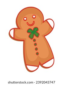 Christmas element of set in flat cartoon design. This charming and colorful red-green style illustration showcase a festive Christmas ginger cookies. Vector illustration.