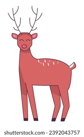 Christmas element of set in flat cartoon design. Highlighting of the magic of Christmas with this enchanting and colorful style portrayal of a Christmas cute deer. Vector illustration.