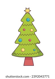 Christmas element of set in flat cartoon design.. The sophisticated style of this Christmas tree capture the festive spirit, making it a versatile choice for design needs. Vector illustration.