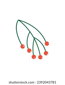 Christmas element of set in flat cartoon design. Highlighting of the festive mood with this red-green style depiction of a Christmas branch. Vector illustration.