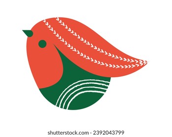 Christmas element of set in flat cartoon design. Showcasing of the holiday-themed designs with this colorful red-green style illustration of a Christmas decorative bird. Vector illustration.