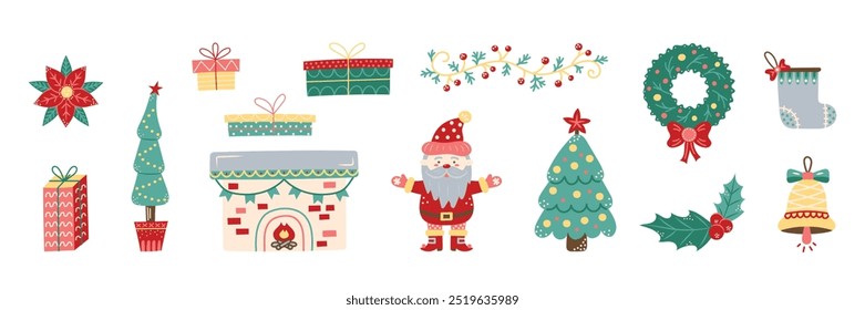 Christmas element set. Isolated element for design of cards, patterns, banners. Christmas and New Year. Vector illustration.