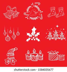 Christmas element set on red background