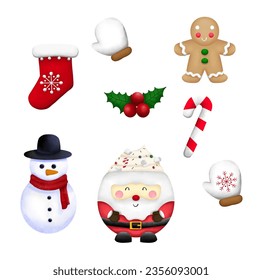 christmas element set, png transparent illustration.