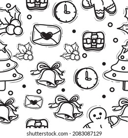 Christmas Element theme vector seamless pattern. For textile print, web, room wall decor and etc. Free Vector.Hand Drawn.
