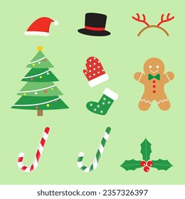 Christmas element.Collection of symbols for Christmas decoration.Graphic vector flat illustration.