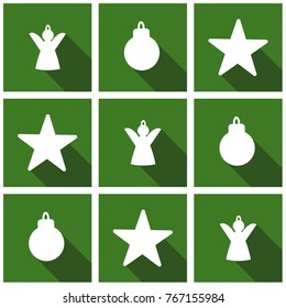 Christmas elements with angels, stars and fur-tree toys