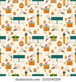 Christmas elements background fabric seamless pattern 