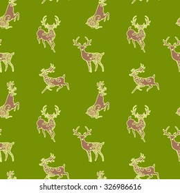 Christmas elements. Christmas background, seamless tiling. Seamless Christmas pattern with deer.