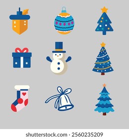 Christmas Elements: bell, tree, light, gift, read hart,
Christmas gift.