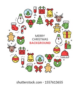 Christmas elements circle background. Isolated on White background