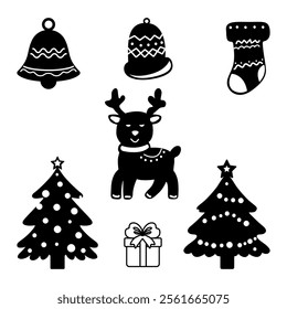 Christmas elements, Christmas Clipart Set Silhouette Black Vector, Christmas vector, 