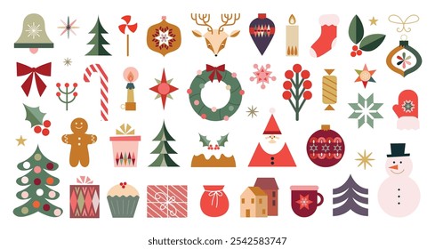 Navidades Elementos colección, aislado en el fondo blanco, diseño plano, Vector