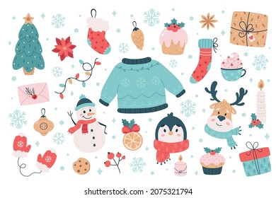 Christmas elements collection. Merry Christmas, Happy New Year objects. Vector illustration