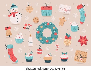 Christmas elements collection. Merry Christmas, Happy New Year objects. Vector illustration