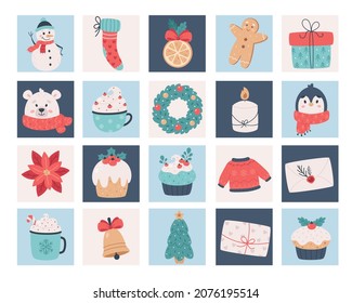Christmas elements collection. Merry Christmas, Happy New Year objects. Vector illustration