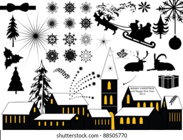 christmas elements collection - vector silhouette