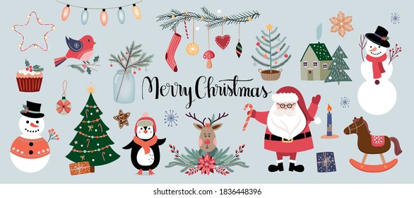 Christmas elements collection, winter seasonal design, vector