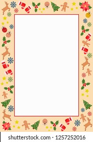 Christmas Elements. Colorful A4 Template For Letter Santa Claus, Posters.