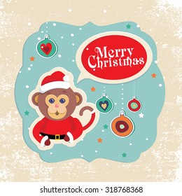 Christmas elements, cute cartoon monkey, vector illustrations for greeting cards