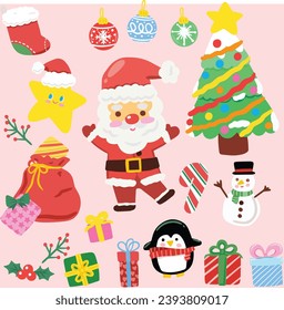 Christmas elements cute decorations holiday Santa Claus