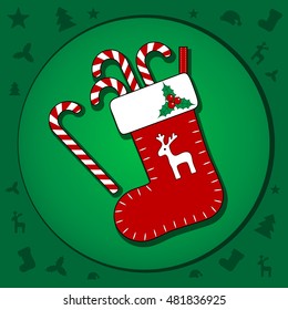 Christmas elements for design. Deer, Tree, Holly, sock, star, hat Santa Claus, candies Ideal for greeting cards, web design, congratulations.
