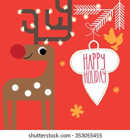 Christmas elements/ design poster and illustrations/ Happy holiday/ Reindeer greeting card