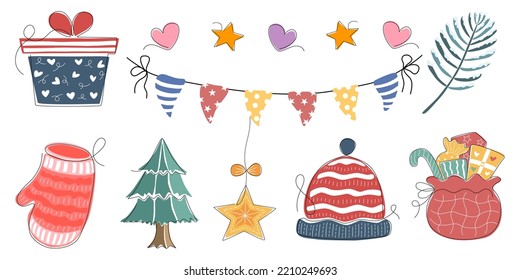 Christmas elements designed in doodle style for Christmas themed decorations, cards, scrapbooks, digital prints, bag designs, fabric patterns and more. 