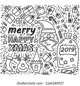 Christmas elements Doodle drawing Santa Claus christmas Gifts  Deer 