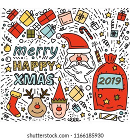 Christmas elements Doodle drawing Santa Claus christmas Gifts  Deer 