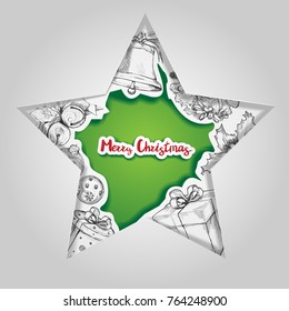 Christmas elements drawing vector whit star shape. paper art style.