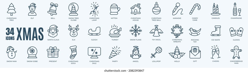 Christmas elements editable stroke pictogram - minimal thin line web icon set. Outline icons collection. Simple vector illustration.