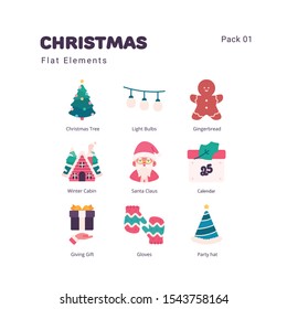 Christmas elements flat icons illustration