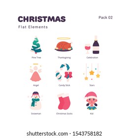 Christmas elements flat icons illustration