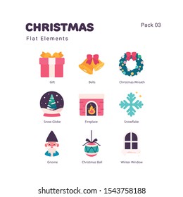 Christmas elements flat icons illustration
