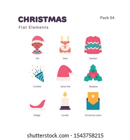 Christmas elements flat icons illustration