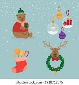 Christmas elements with flat style illustration.