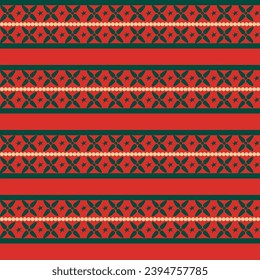Christmas elements with geometric seamless pattern. Web banner, poster, brochure, background, wallpaper. Holiday season, Contemporary abstract design. Modern style. Flat vector illustration.