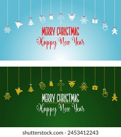 christmas elements for gift card, background, backdrops, wallpaper (gradient background blue - green)