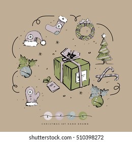 Christmas elements hand drawn set vector