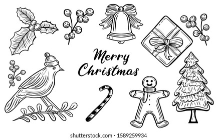 christmas elements hand drawn vector illustration
