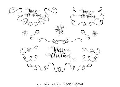 Christmas elements. Hand sketched modern labels. Hand drawn set. Doodle patterns collection. Happy New Year.