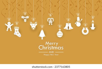 Christmas elements hanging gold background